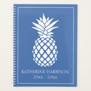 Preppy White Pineapple on Blue Planner