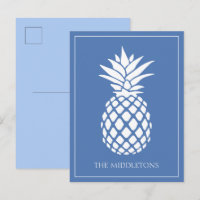 Preppy White Pineapple on Blue