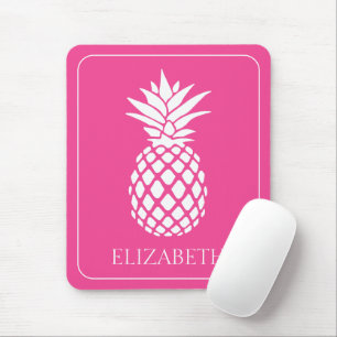 Preppy White Pineapple on Pink Mouse Mat