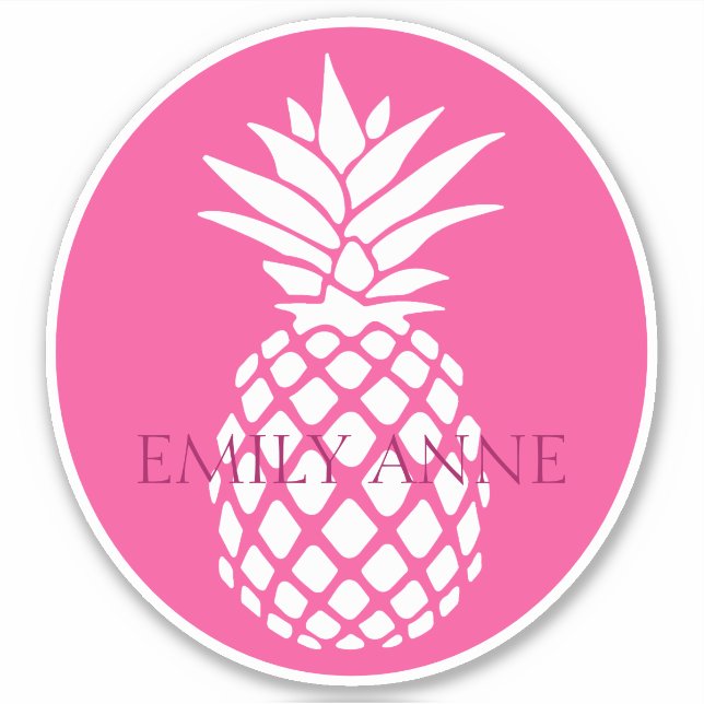 Preppy White Pineapple on Pink Personalized (Front)