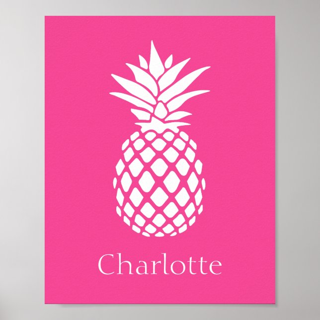 Preppy White Pineapple on Pink Poster (Front)