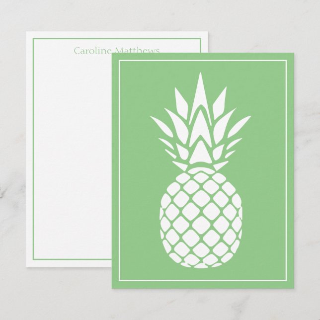Preppy White Pineapple on Sage Green Card (Front/Back)