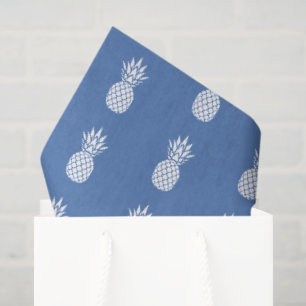 Preppy White Pineapples on Blue Tissue Paper