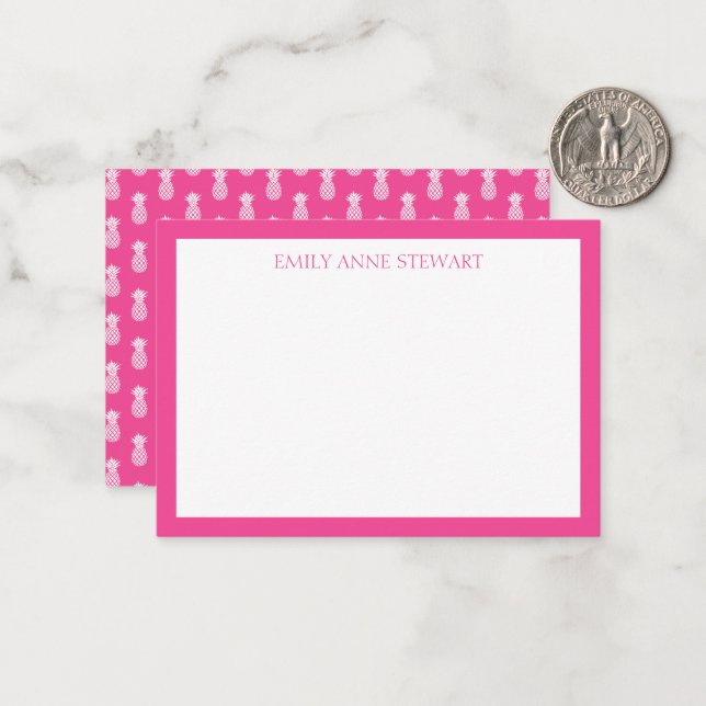 Preppy White Pineapples on Pink Card (Front/Back In Situ)