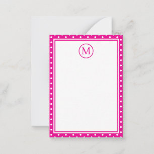 Preppy White Polka Dots on Bright Pink Monogram Card