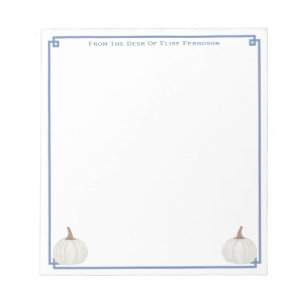 Preppy White Pumpkin Blue Border Personalised Name Notepad