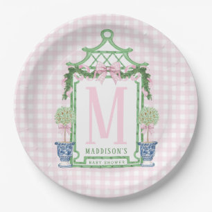 Preppy Wreath with Pink Gingham Bow  Paper Plate