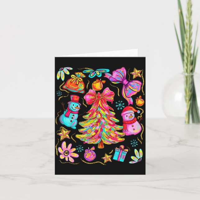 Preppy Xmas Coquette Bow Lace Merry Bright Christm Card (Front)