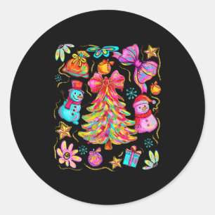 Preppy Xmas Coquette Bow Lace Merry Bright Christm Classic Round Sticker