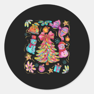 Preppy Xmas Coquette Bow Lace Merry Bright Christm Classic Round Sticker