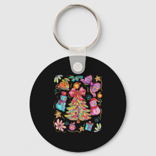 Preppy Xmas Coquette Bow Lace Merry Bright Christm Key Ring