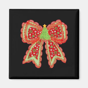 Preppy Xmas Coquette Bow Lace Merry Bright Christm Magnet