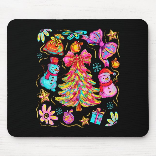 Preppy Xmas Coquette Bow Lace Merry Bright Christm Mouse Mat (Front)