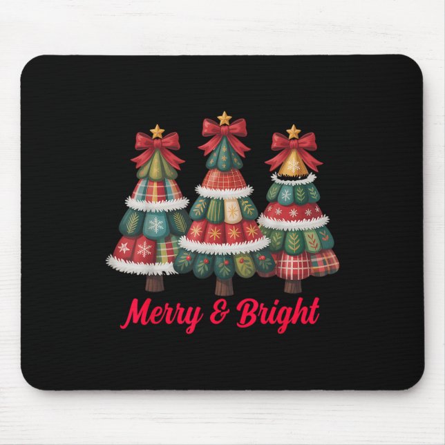 Preppy Xmas Coquette Bow Lace Merry Bright Christm Mouse Mat (Front)