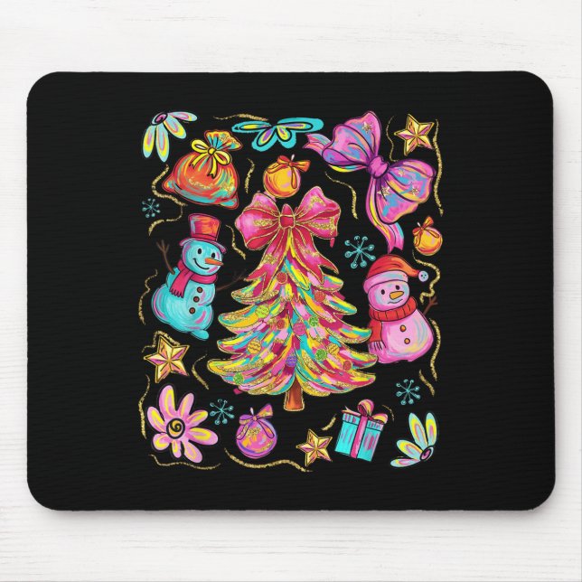 Preppy Xmas Coquette Bow Lace Merry Bright Christm Mouse Mat (Front)