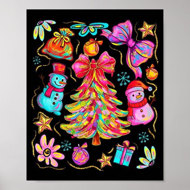 Preppy Xmas Coquette Bow Lace Merry Bright Christm Poster (Front)