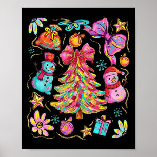 Preppy Xmas Coquette Bow Lace Merry Bright Christm Poster