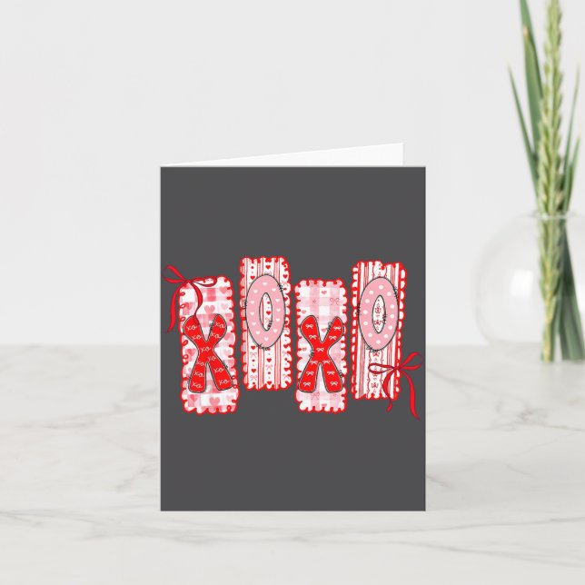 Preppy Xoxo Coquette Bow Hearts Valentine's Day Wo Card (Front)