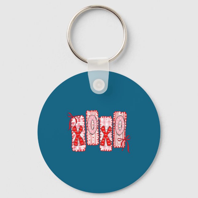 Preppy Xoxo Coquette Bow Hearts Valentine's Day Wo Key Ring (Front)