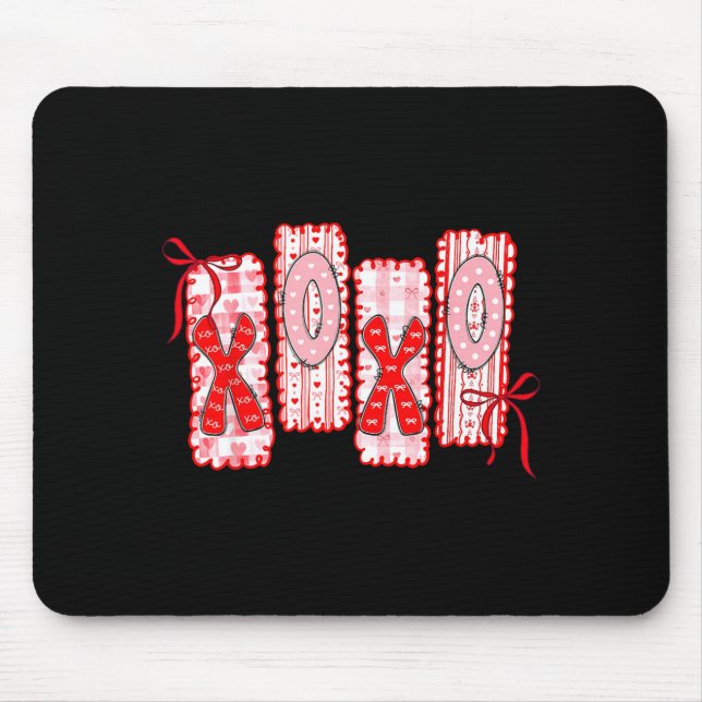 Preppy Xoxo Coquette Bow Hearts Valentine's Day Wo Mouse Mat (Front)