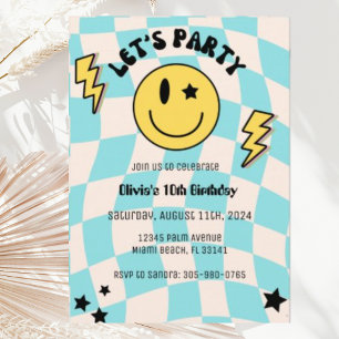 Preppy Y2K Retro Blue Party Birthday Invitation