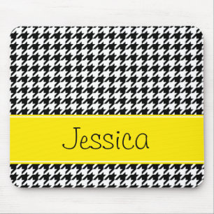Preppy Yellow and Black Houndstooth Personalised Mouse Mat