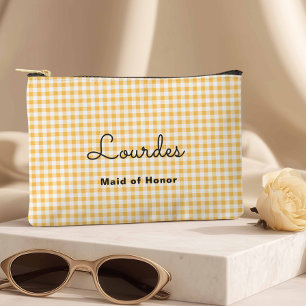 Preppy Yellow Chequered Bridesmaid Travel Accessory Pouch