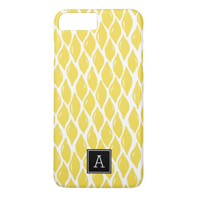 Preppy Yellow Lemon Black Monogram Personalised Case-Mate iPhone Case (Back)