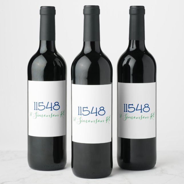 Preppy Zip Code Street Address Personalised Wine L Wine Label (Bottles)