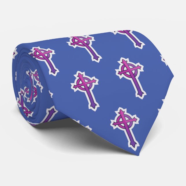  Presbyterian Cross Religious Blue Tie (Rolled)