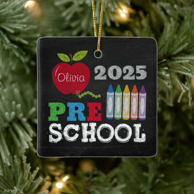 Preschool 2025 Chalkboard Name Ornament (Tree)