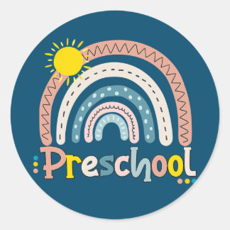 Preschool Boho Rainbow Teacher Student Last Day Classic Round Sticker