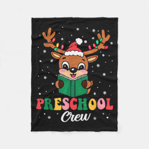 Preschool Crew Xmas Funny Reindeer Teacher Student Fleece Blanket