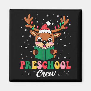 Preschool Crew Xmas Funny Reindeer Teacher Student Magnet