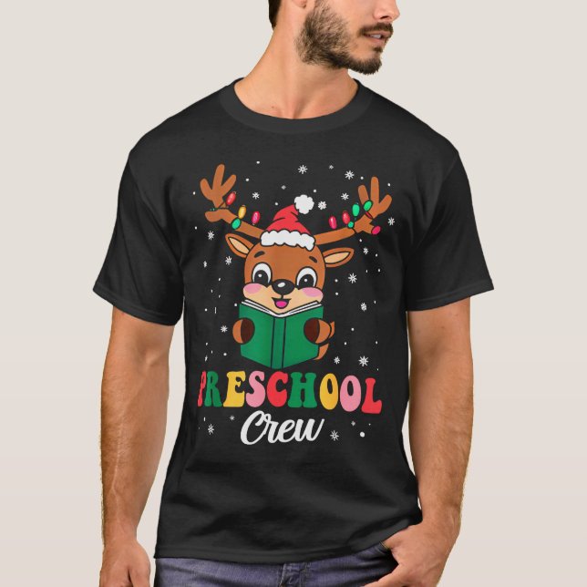 Preschool Crew Xmas Funny Reindeer Teacher Student T-Shirt (Front)