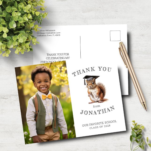 Preschool Cute Squirrel Thank You Post Card (Creator Uploaded)