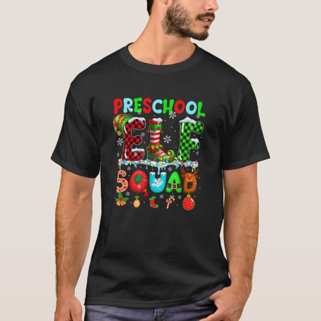 Preschool Elf Squad Christmas Colourful Teacher St T-Shirt (Front)