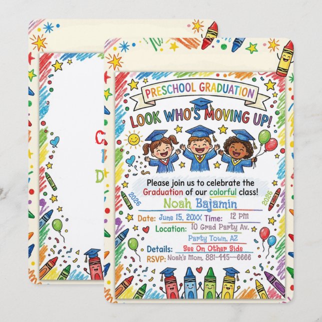 Preschool Grad Invite - Crayon Themed Party (Front/Back)