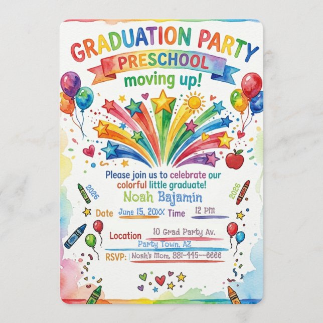 Preschool Grad Invite - Fireworks Themed Party (Front)