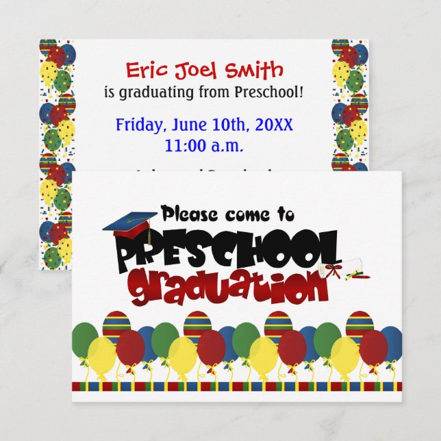Preschool Graduation Announcement Invitation (Front/Back)