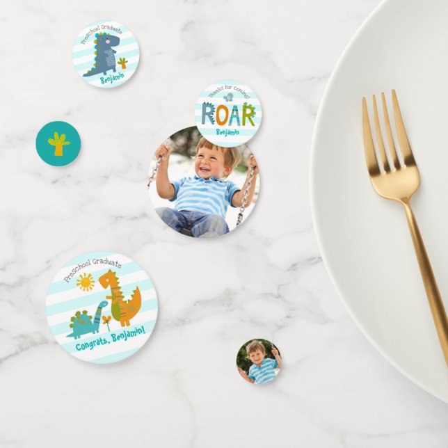 Preschool Graduation Blue Dinosaur Boy 2 Photo Fun Confetti (Group)