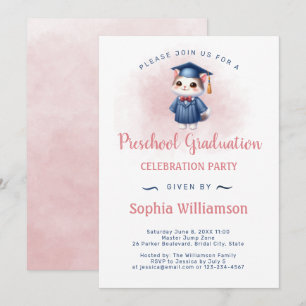 Preschool Graduation Cat for Girl Invitation