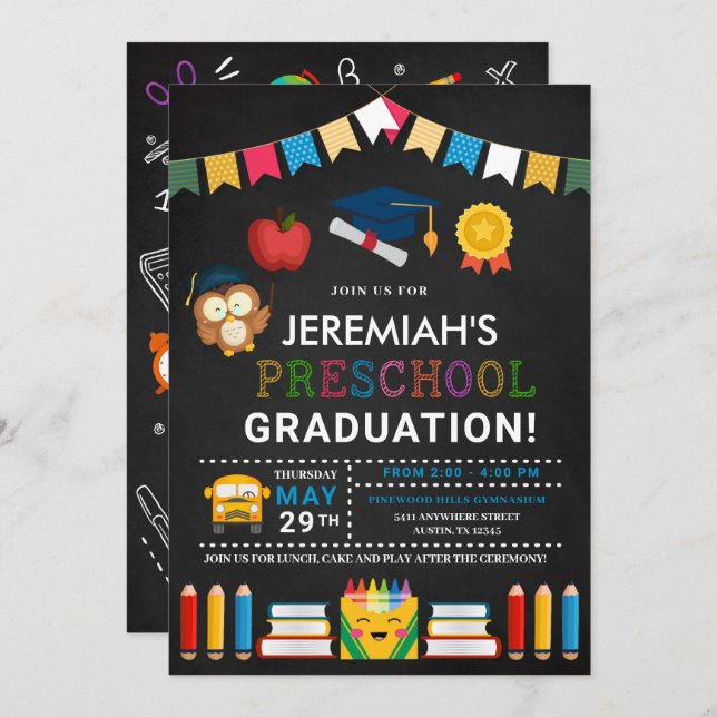 Preschool Graduation Chalkboard Invitation (Front/Back)