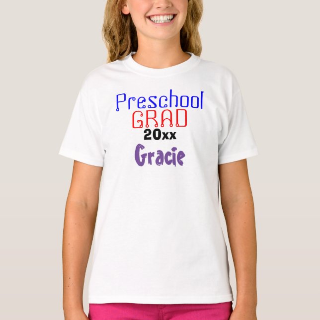 Preschool Graduation Colourful Purple Name T-Shirt (Front)
