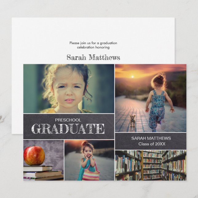 Preschool Graduation Photo Collage Invitation (Front/Back)