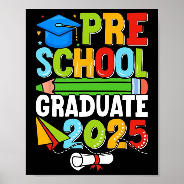 Preschool Graduation Shirt 2025 Kids Boys Pre-k Gr Poster (Front)