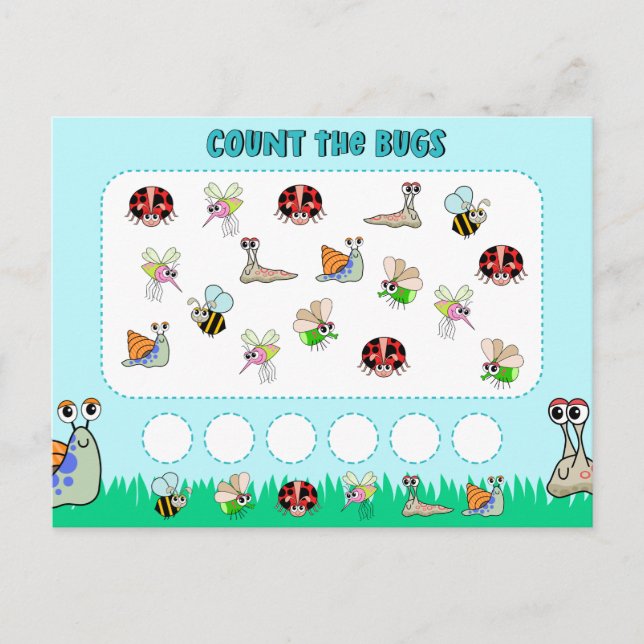 Preschool Insect Counting Math Activity  Postcard (Front)
