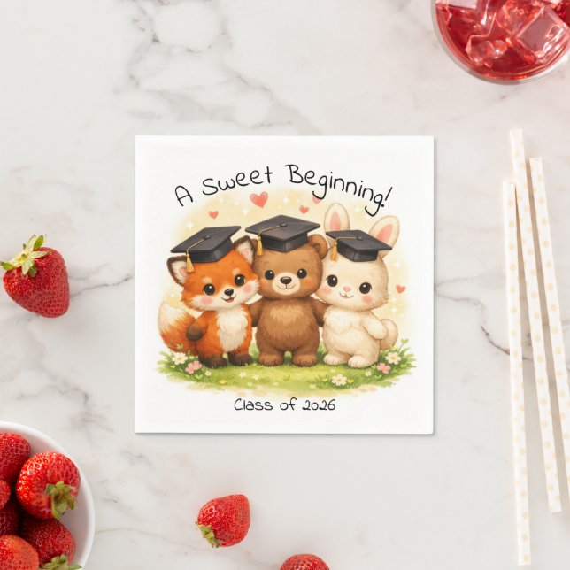 Preschool Kindergarten Fox Bear Bunny Party Napkin (Insitu)