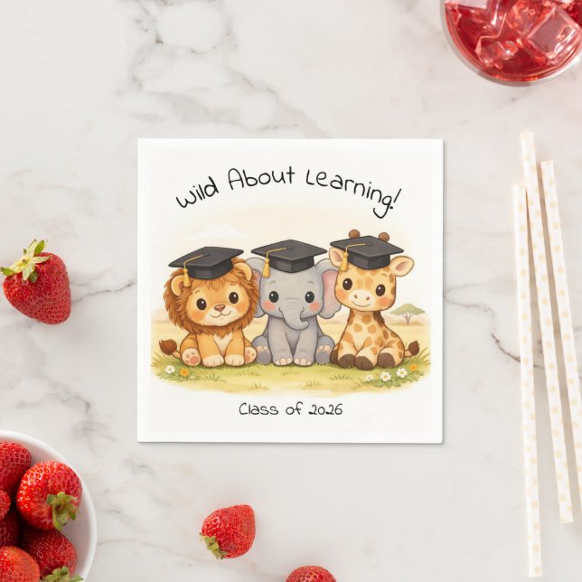 Preschool Kindergarten Lion Elephant Giraffe Party Napkin (Insitu)