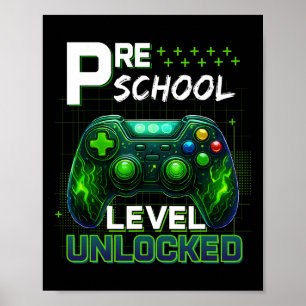 Preschool Level Unlocked Pre-k Gamer Boy First Day Poster